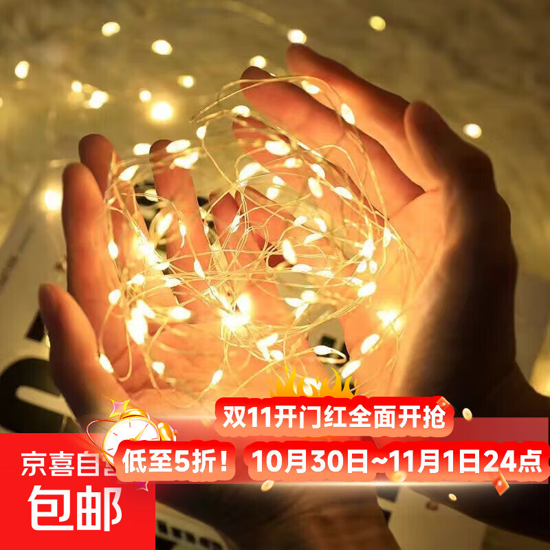 led小灯串闪光鲜花波波球满天星蛋糕花店装饰灯灯串小白盒 暖白灯串【0.5米】-1个