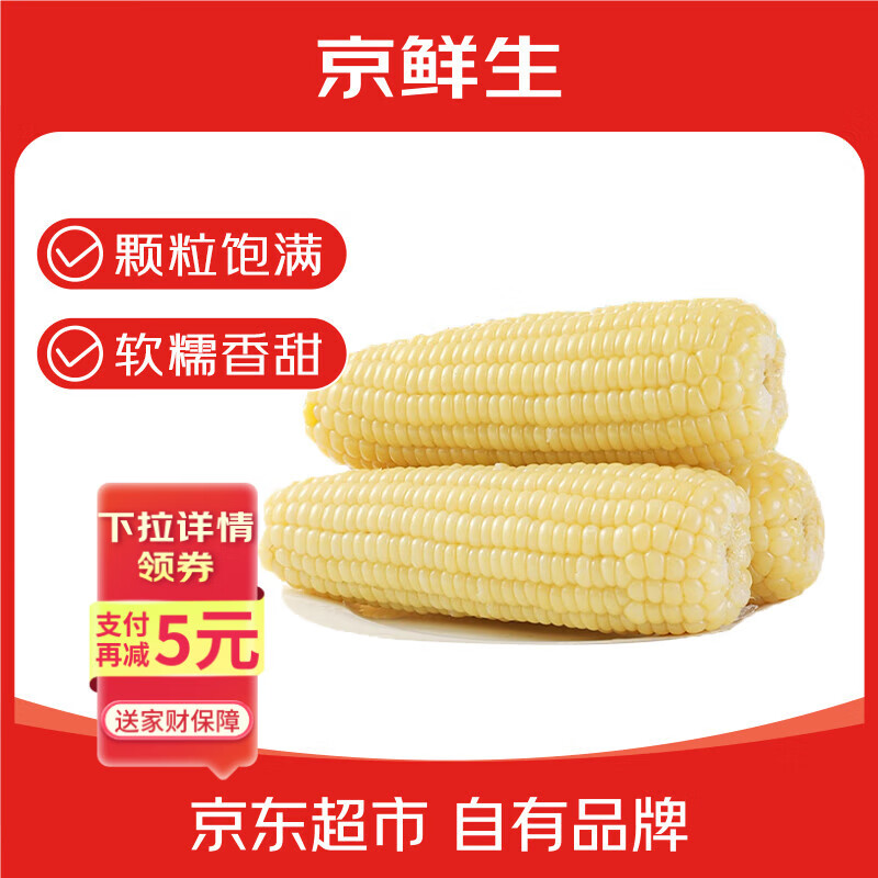 京鲜生 东北白糯玉米230g*8棒 新鲜甜糯玉米棒真空包装粘玉米 源头直发