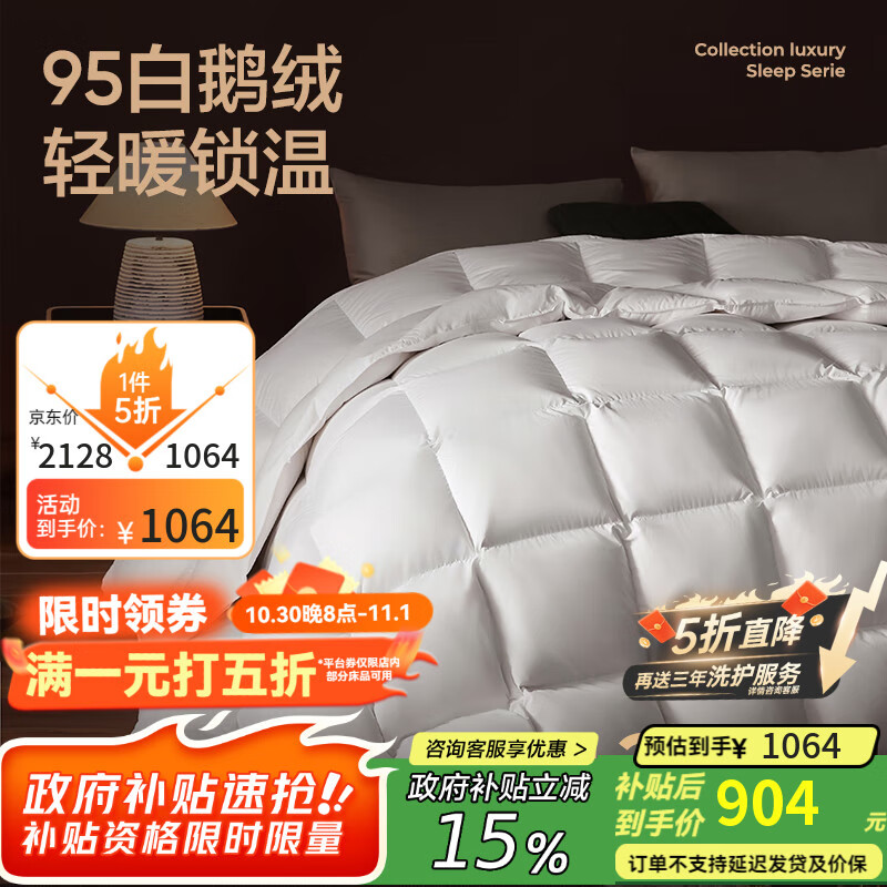 网易严选鹅绒被羽绒被子95%白鹅绒被芯A类静音保暖冬被 600g 150*200cm