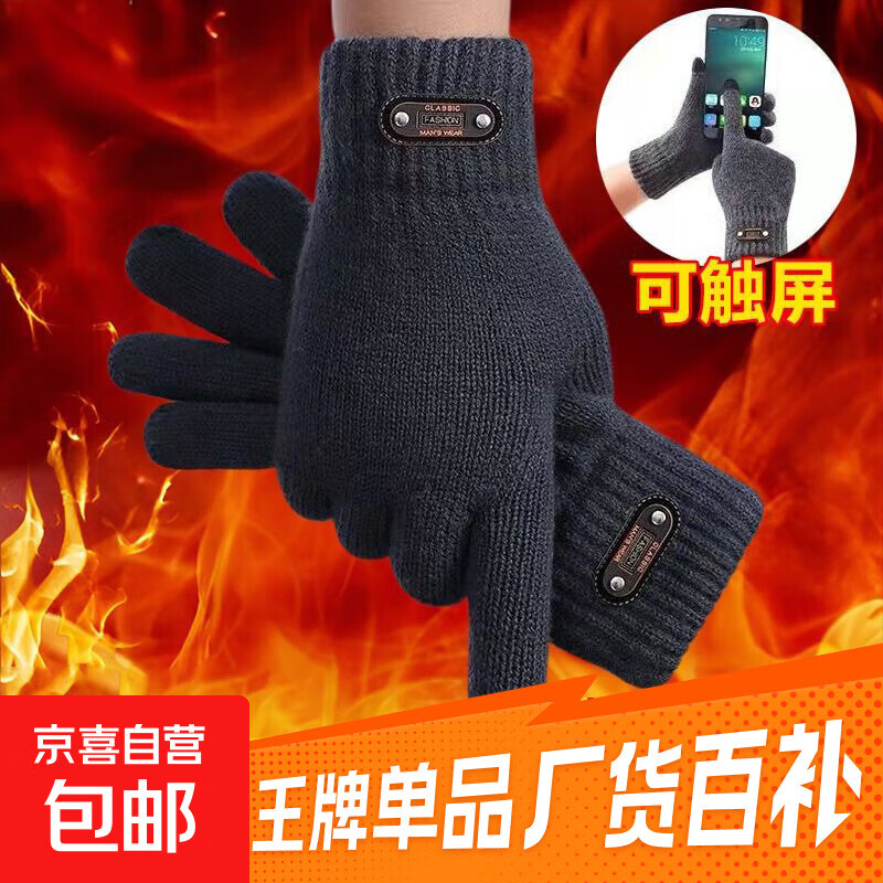 触屏手套男士冬季骑车防寒双层加厚加绒学生冬天保暖骑行骑车防冻 【内里加绒】黑色均码 豪华升级双层加厚】戴上不怕冷