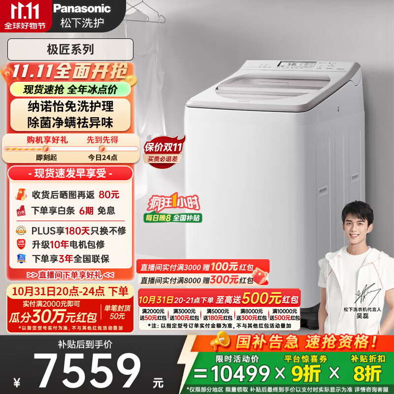 松下(Panasonic)【吴磊推荐】波轮洗衣机全自动11公斤大容量带烘干洗烘一体 纳诺怡除菌除螨家电国家补贴20% F
