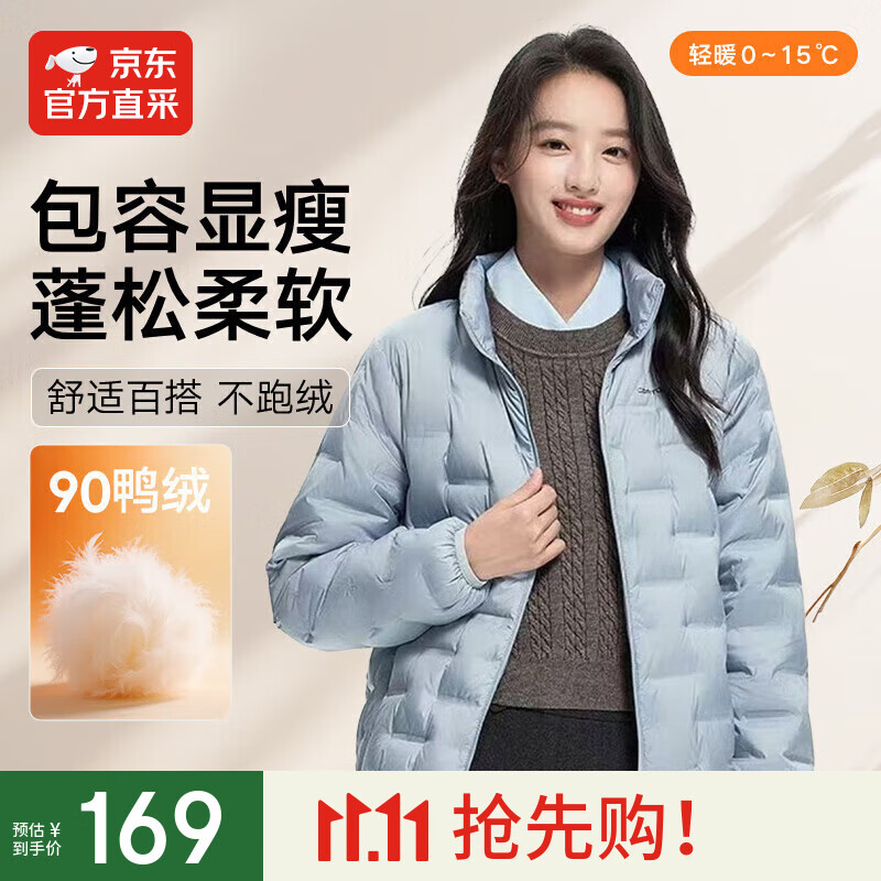 IKELUOZI2025秋季立领简约百搭休闲运动保暖外套羽绒服女短款轻薄 蓝色 XL