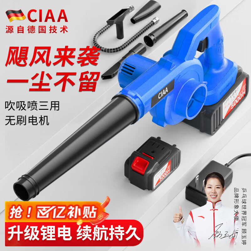 CIAA德国 锂电鼓风机大功率吹尘器充电工业吹风机除尘小型吹吸一体机 工业级【一块10节5000H电池】