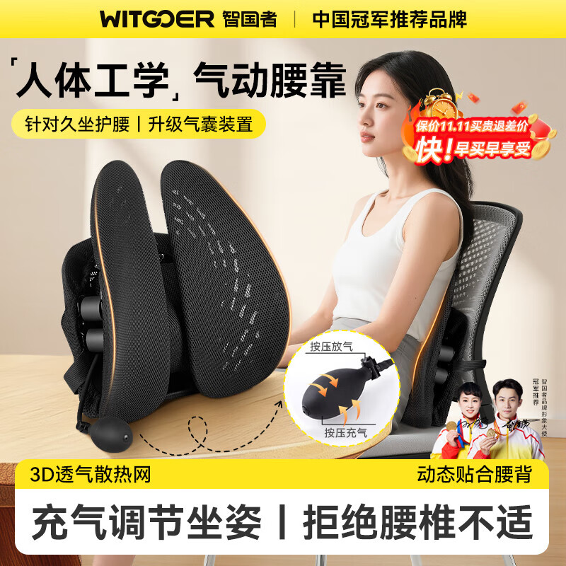智国者人体工学腰靠护腰久坐神器腰部靠背垫托枕办公室座椅子汽车用支撑