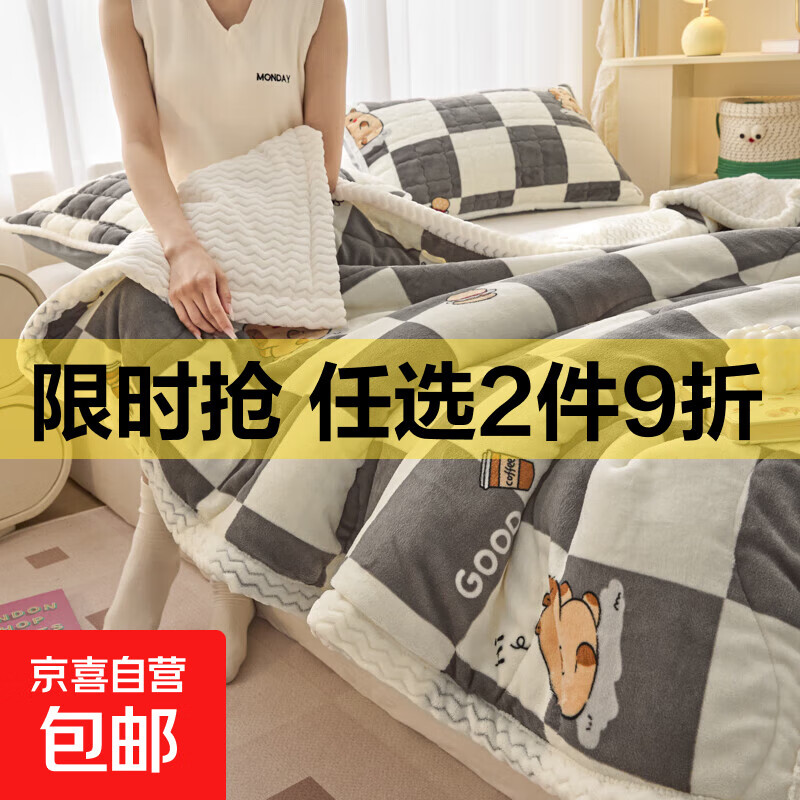 2025秋冬新款加厚三层夹棉牛奶绒贝贝绒毯冬季保暖盖毯复合毛毯 水豚格语【厚实保暖】 枕套一只