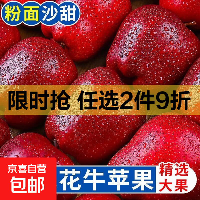 【爆甜】正宗甘肃天水花牛苹果蛇果红果粉面脆甜老人孕妇宝宝辅食 普箱天水花牛苹果带箱2斤65mm-70mm
