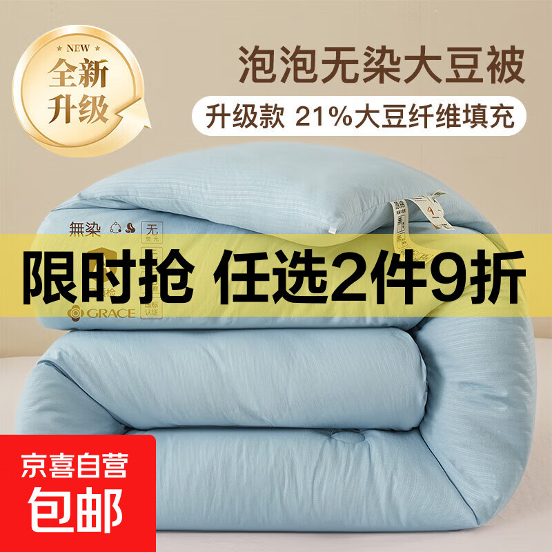 亲肤大豆被夏凉被空调被被子冬被棉被春秋被被芯四季通用 天空蓝 加厚冬被220*240cm/10斤