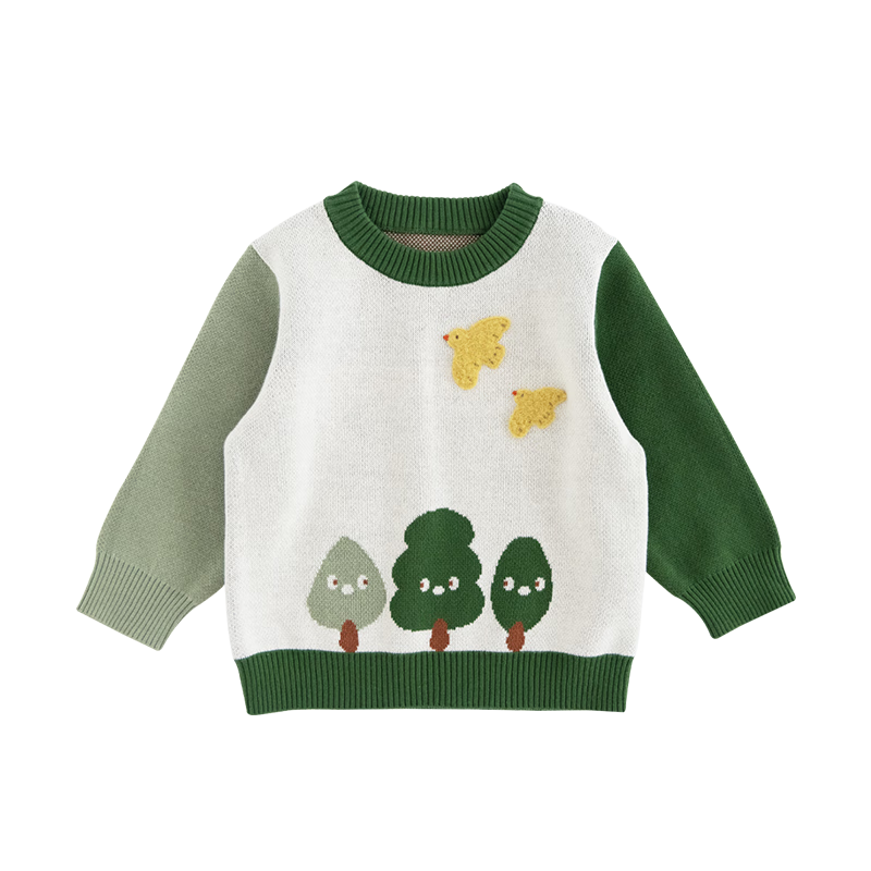 幼歌（YOUGE）嬰幼兒童趣小鳥繡花標(biāo)撞色套頭毛衣松軟寬松細(xì)膩上衣潮 淺杏白 73 cm