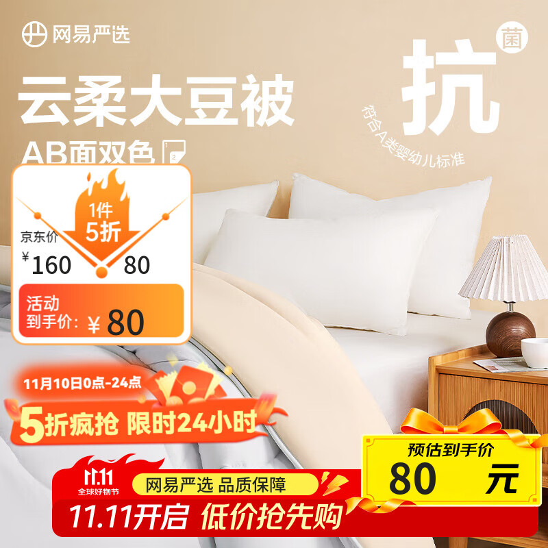 网易严选云感大豆被 10%大豆纤维A类空调被子2500g 200*230cm四季被云杉灰