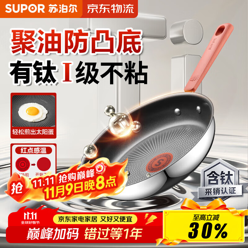 苏泊尔（SUPOR）煎锅火红点聚油有钛不粘锅煎牛排平底锅煎蛋磁炉通用EJ28CAS01