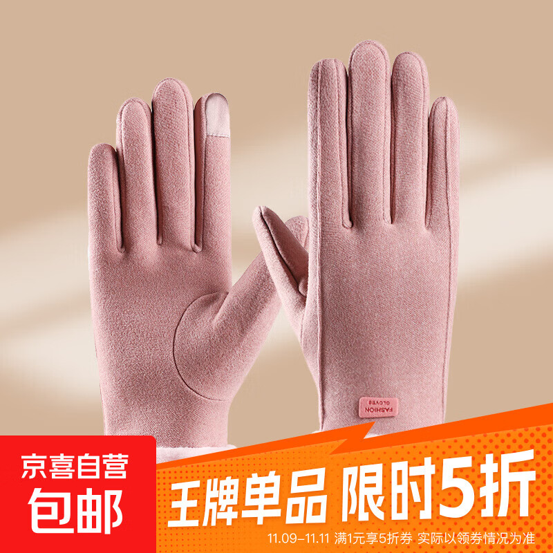 手套女冬季骑车保暖防风防寒触屏电动车加绒开车女士冬天骑行手套 粉色 均码