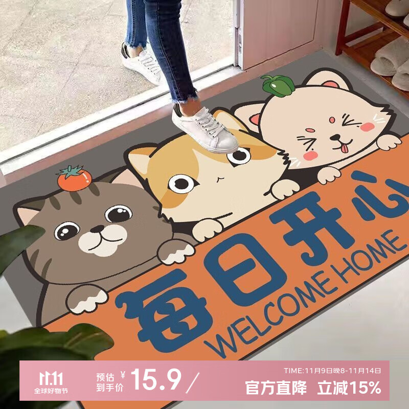 季象入户门地垫进门加厚垫家用厨房卫生间脚垫浴室门口防滑垫子可定制 每日开心 40x60 cm