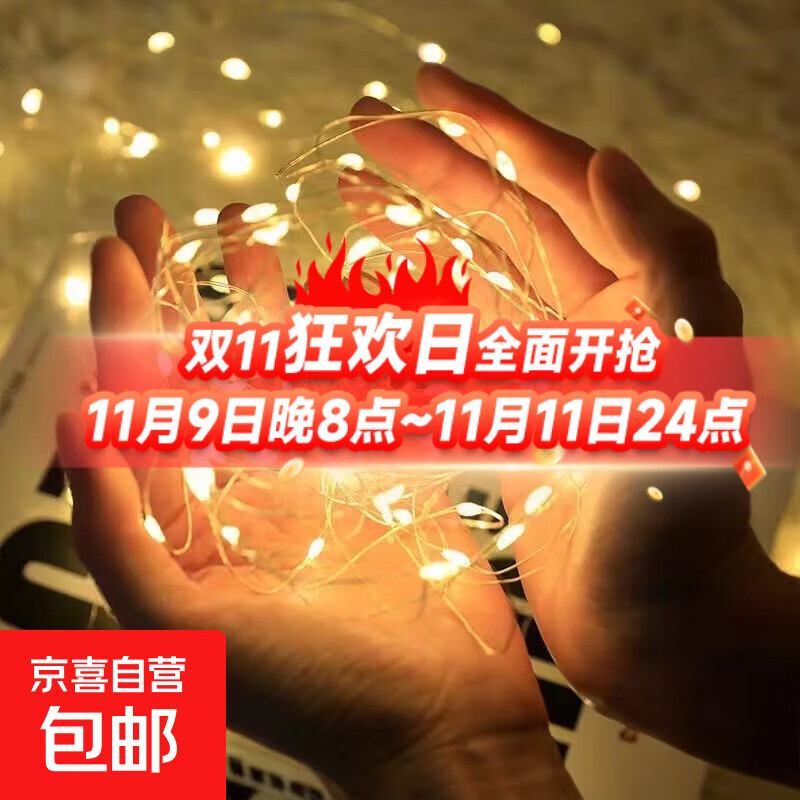 led小灯串闪光鲜花波波球满天星蛋糕花店装饰灯灯串小白盒 暖白灯串【0.5米】-1个