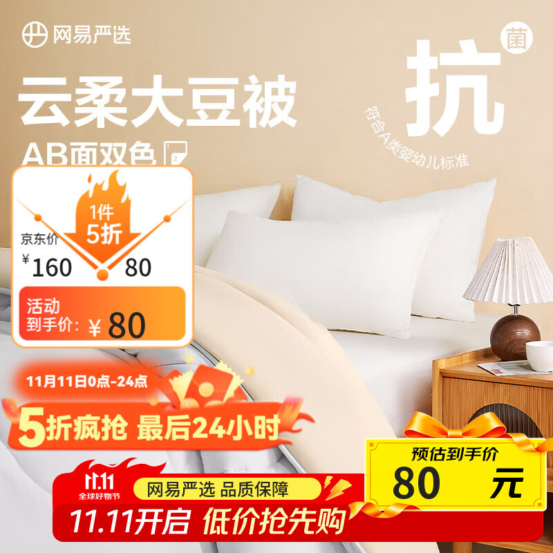 网易严选云感大豆被 10%大豆纤维A类空调被子2500g 200*230cm四季被云杉灰