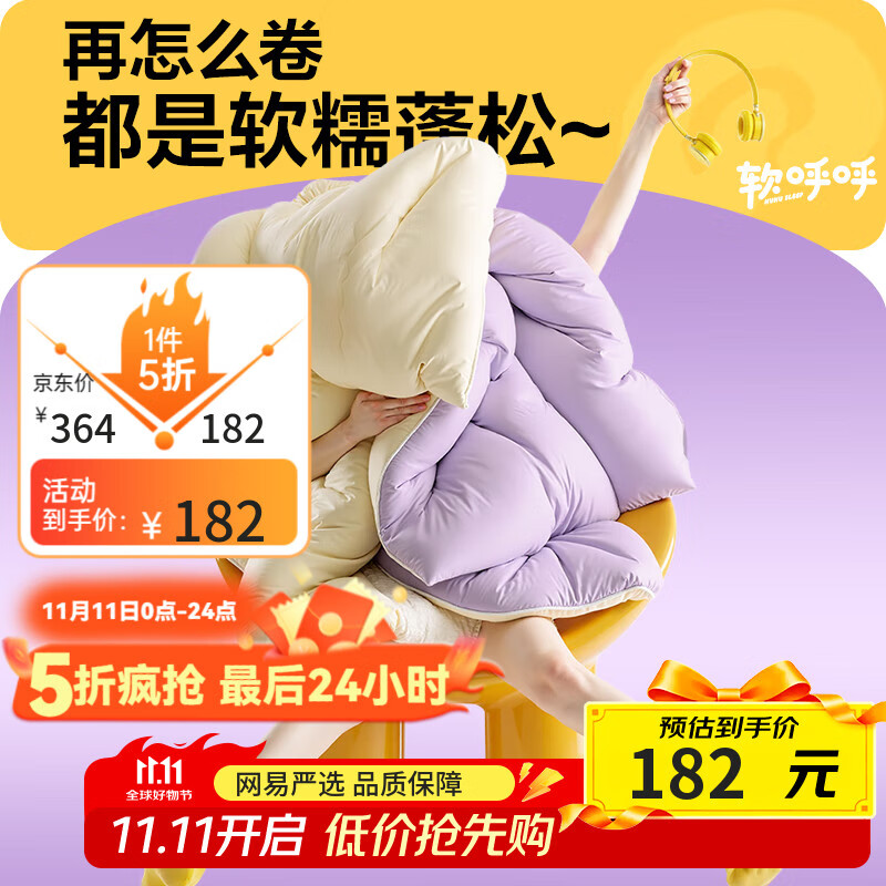 网易严选瑞士蛋卷被 A类抗菌空调被子 大豆纤维冬被 3650g 220*240cm 芋紫