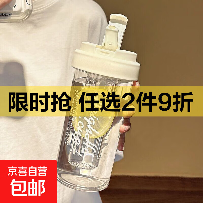 【京东物流】夏季便携水杯高颜值运动吸管水壶带茶仓耐高温学生女 便携茶漏吸管杯白色 500ml 1个
