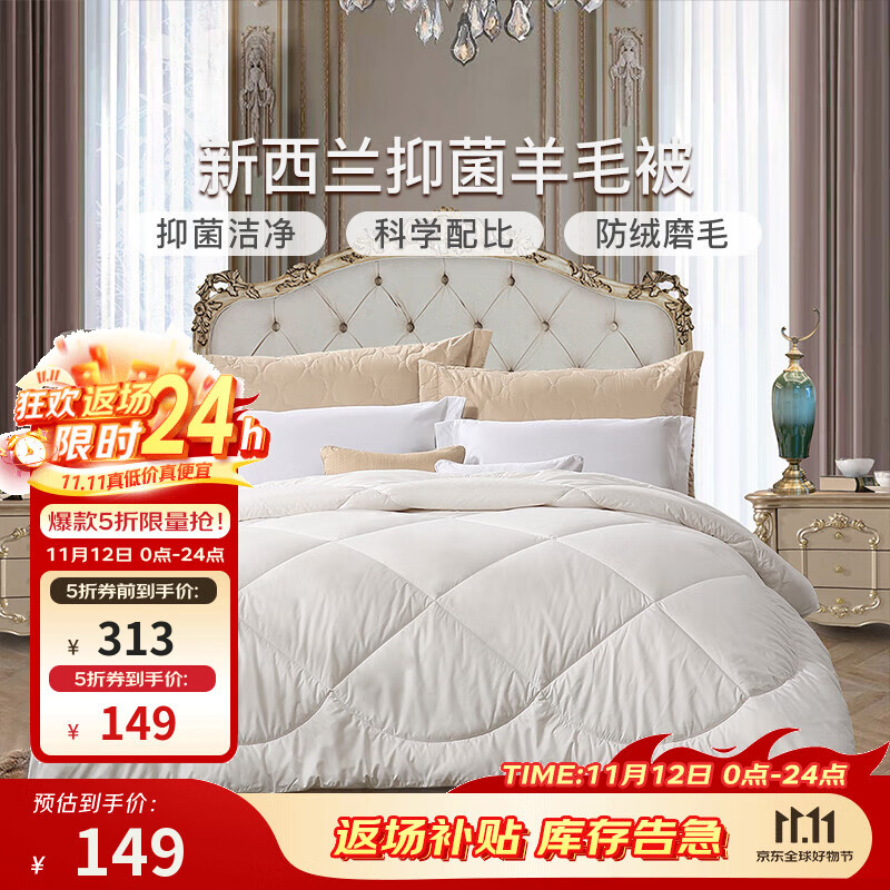 富安娜（FUANNA）家纺 新西兰羊毛被芯冬季加厚双人抗菌保暖被子（优选） 冬被【51%新西兰羊毛】暖梦 203*229cm