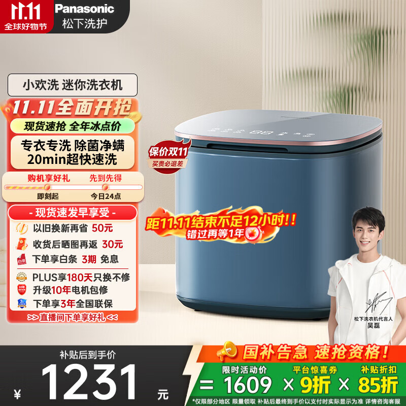 松下（Panasonic）【吴磊同款】迷你小型洗衣机全自动1kg 内衣洗衣机波轮婴儿内裤袜子高温除菌国家补贴XQB10-