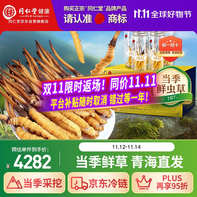 同仁堂（TRT）品牌 新鲜虫草0.81-1.0克/条50条装 鲜虫草青海源头直发包邮
