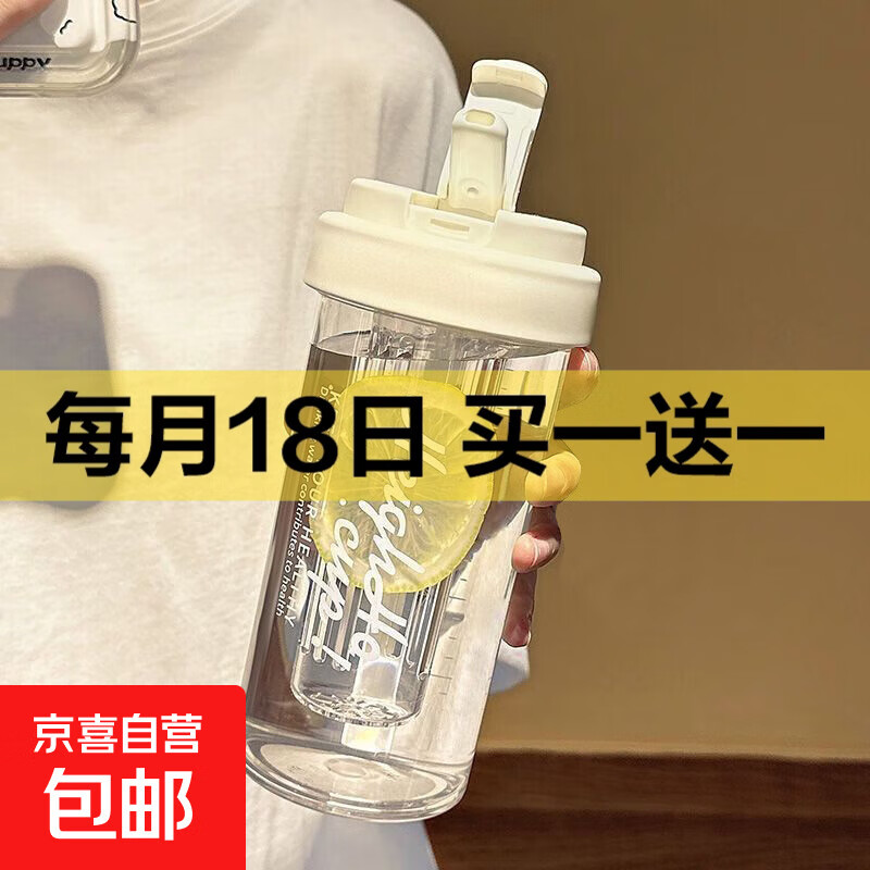 【京东物流】夏季便携水杯高颜值运动吸管水壶带茶仓耐高温学生女 便携茶漏吸管杯白色 500ml 1个