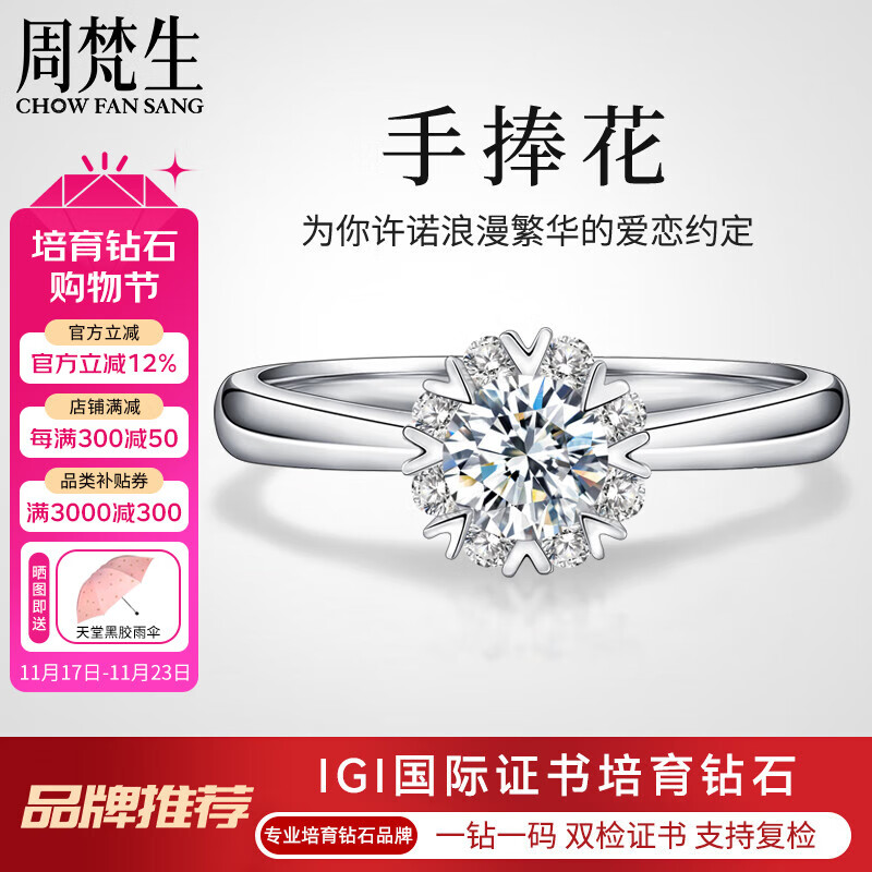 周梵生18K金人工培育钻石戒指女一1克拉显大人造结婚钻戒女戒生日送老婆 主钻1.5克拉 D/VVS/3EX/N