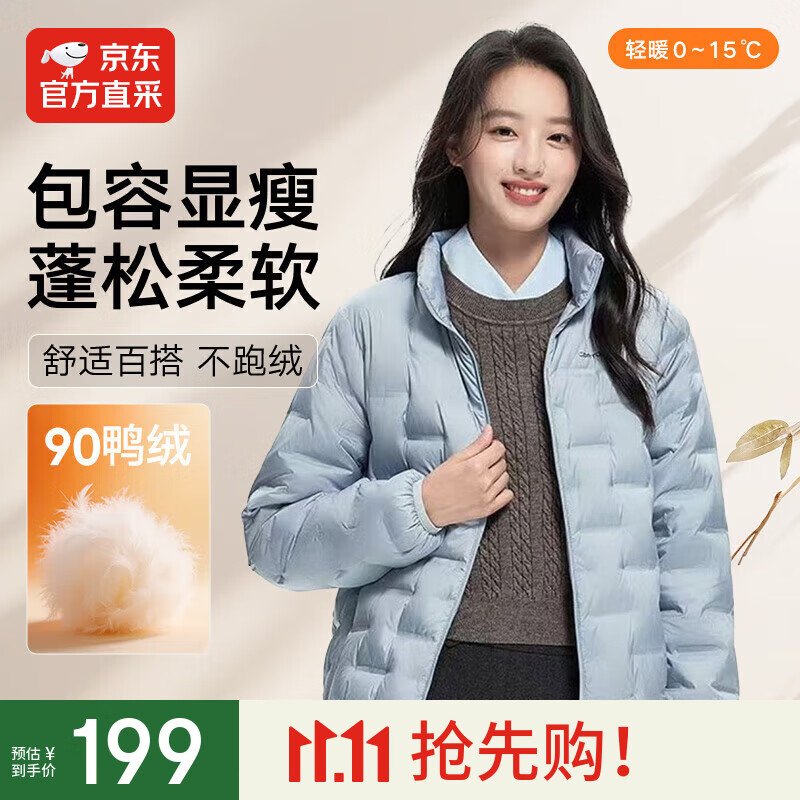 IKELUOZI2025秋季立领简约百搭休闲运动保暖外套羽绒服女短款轻薄 蓝色 XL