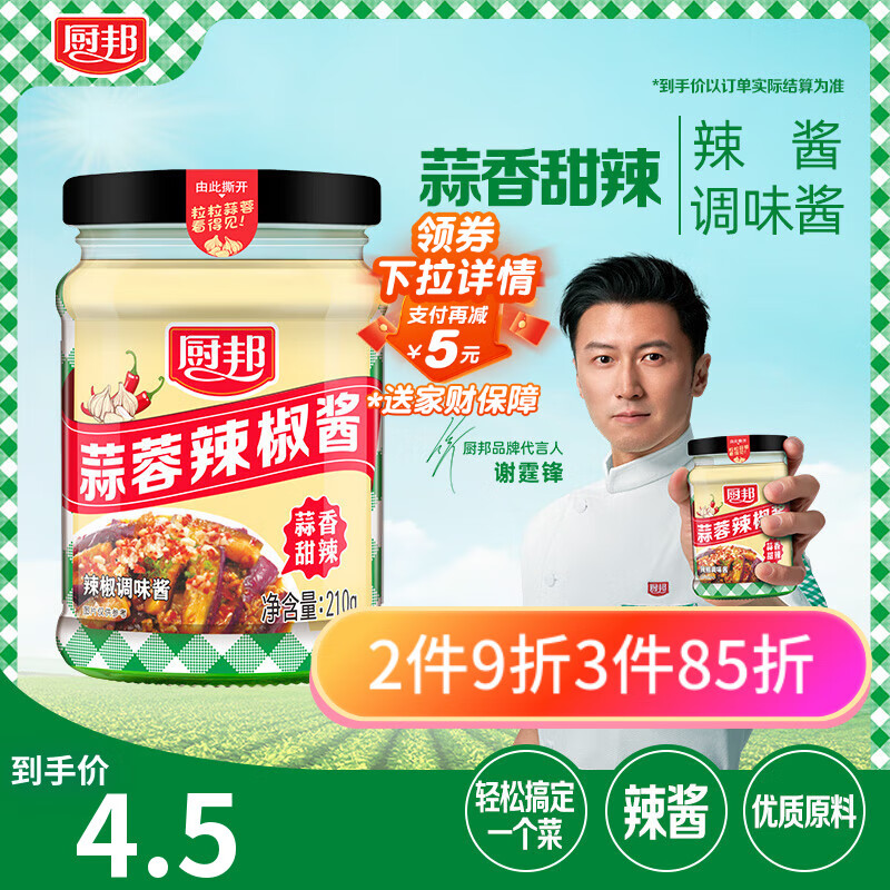 厨邦蒜蓉辣椒酱210g 广式蒜香微辣 凉拌烧烤火锅调料 百搭蘸料