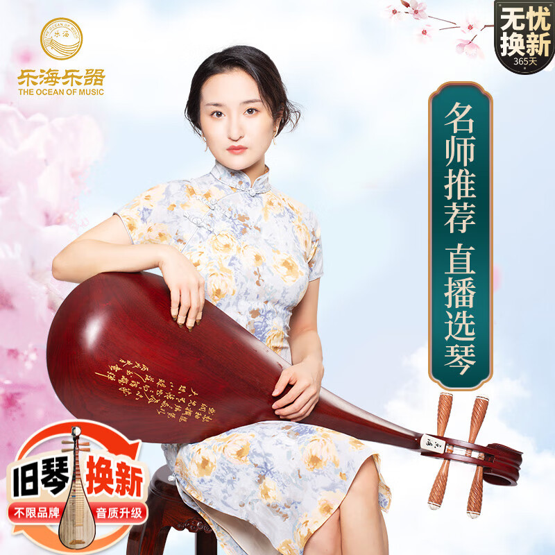 乐海 琵琶乐器非洲紫檀材质木轴木相花开富贵头饰考级演奏琵琶 912-2经典款