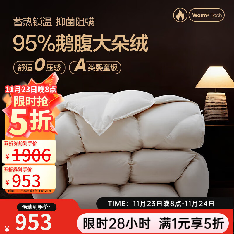 网易严选鹅绒被羽绒被子95%白鹅绒被芯 A类锁温静音四季被 450g 200*230cm