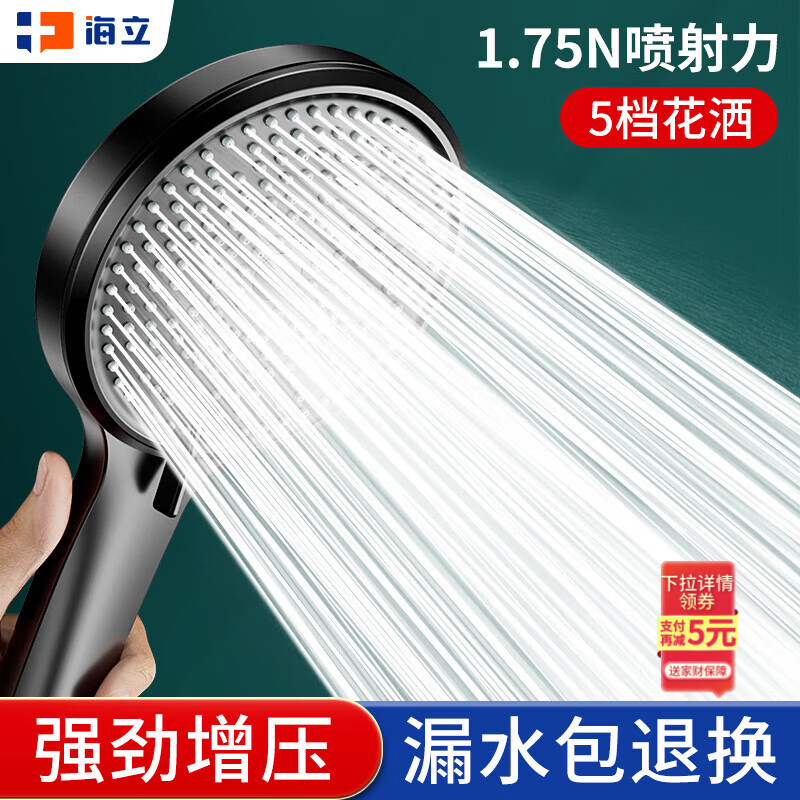 海立德国黑色强劲加压大面板增压花洒喷头浴霸洗澡单莲蓬头ZH244-H 
