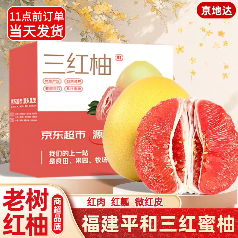 京地达柚子福建红心蜜柚三红蜜柚红肉水果送礼净重4.5斤2个装源头直发