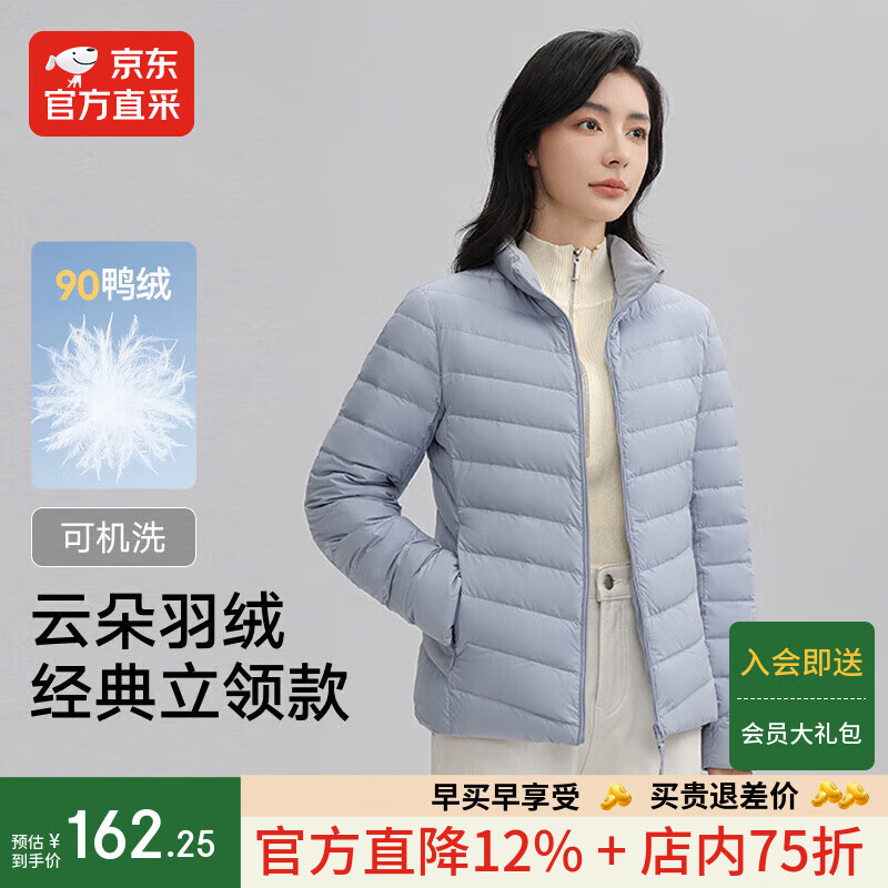 IKELUOZI2025秋季新款修身短款保暖外套立领轻薄羽绒服女 冰川蓝 2XL