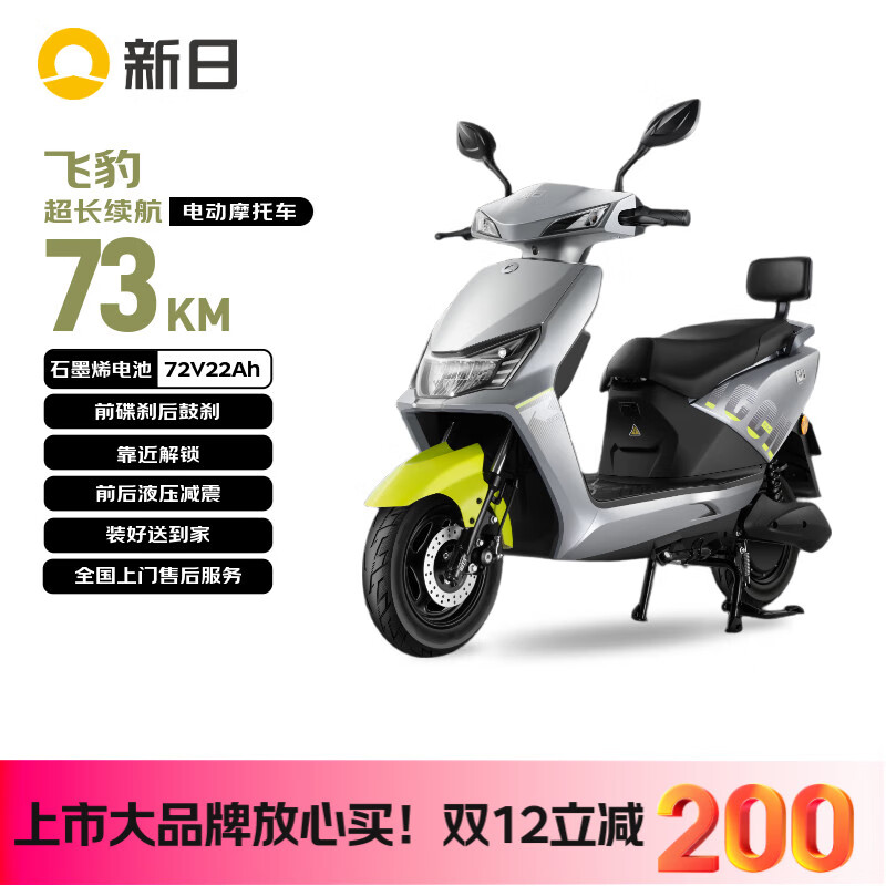 新日（Sunra）电动摩托车 飞豹【6块铅酸电池-续航73km-1200W电机】前后液压减震家用代步车金属哑灰