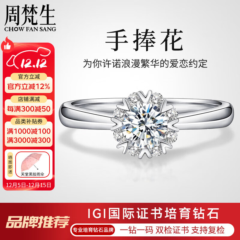 周梵生18K金人工培育钻石戒指女一1克拉显大人造结婚钻戒女戒生日送老婆 主钻1.5克拉 D/VVS/3EX/N