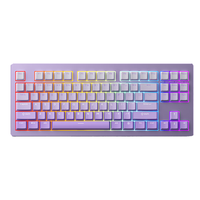 魔极客M3W 87键三?？椭苹导?铝坨坨 Gasket结构 全键无冲 热插拔 CNC RGB M3W白紫渐变三模键盘-送定位板 冰淇淋粉轴