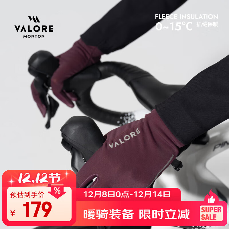 VALORE MONTON骑行抓绒手套全掌防滑3D剪裁可触屏公路车装备冬季夜光男女款保暖 星动深紫抓绒长指手套 M