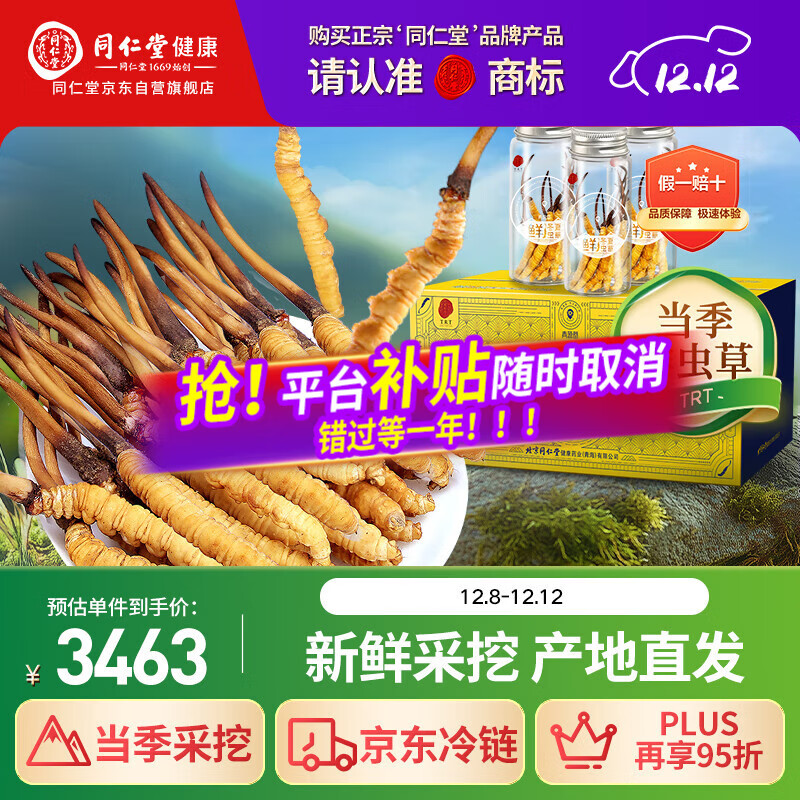 同仁堂品牌 新鲜冬虫夏草约1.01-1.3克/根 30根装青海源头直发包邮
