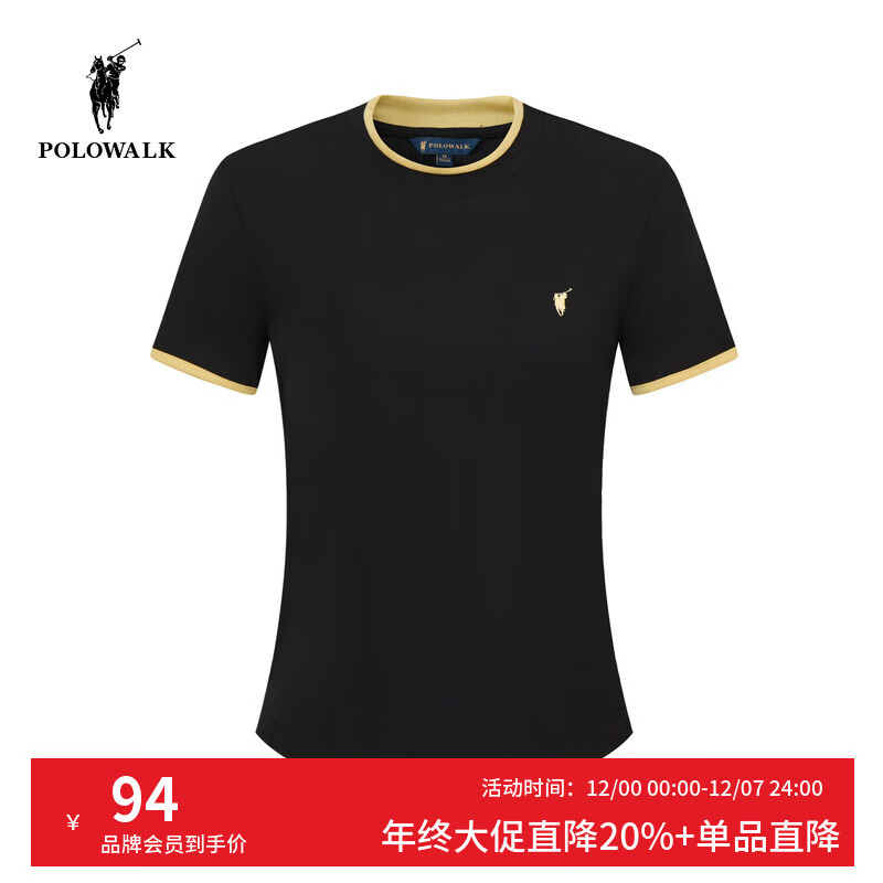 POLOWALK女装2025夏季新品女式短袖圆领T恤纯色百搭基础款t恤女 黑色 M