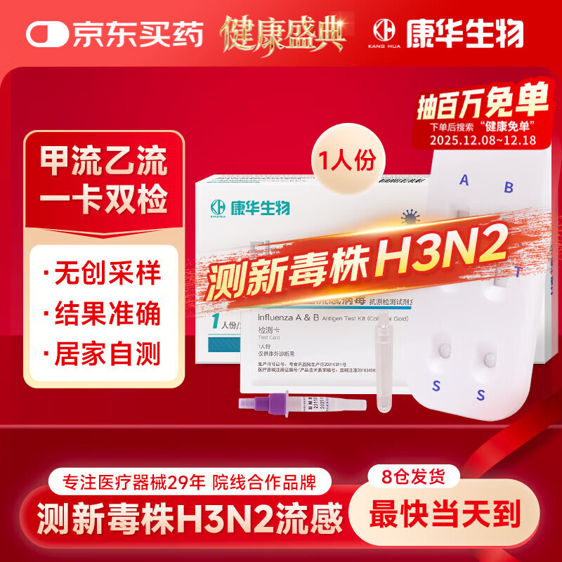KANG HUA甲流乙流病毒呼吸道流感检测试剂盒感冒发热测甲型H3N2二合一试纸