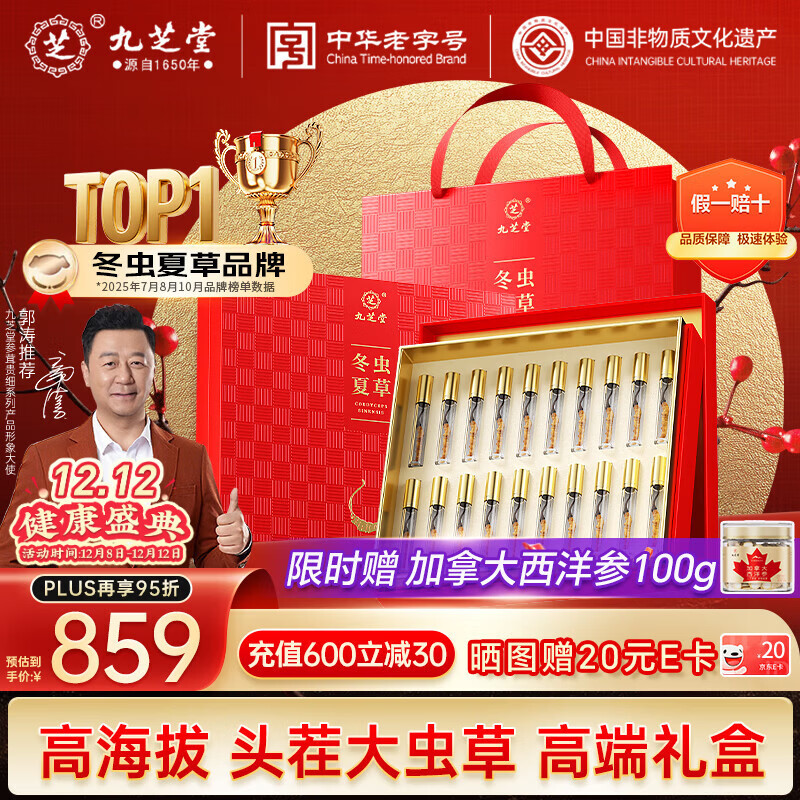 九芝堂冬虫夏草礼盒4g约4-5根/g约20根 虫草高端补品送长辈父母领导礼物