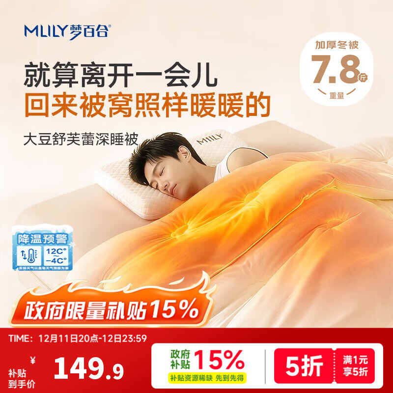 梦百合（MLILY）大豆纤维被芯A类抑菌加厚冬被200x230cm 舒芙蕾大豆被子冬天7.8斤