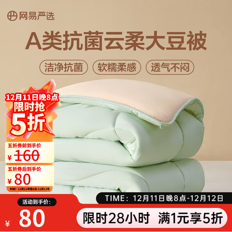 网易严选云感深睡大豆被 10%大豆纤维A类抗菌被子 5斤 150*200cm 冬被绿