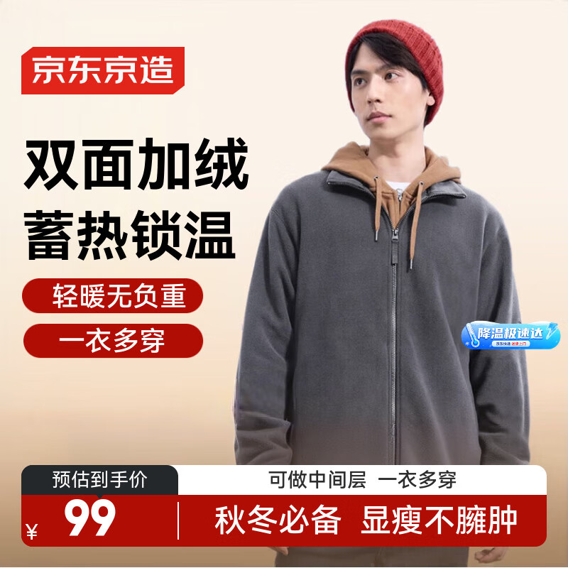 京东京造夹克外套男冲锋摇粒绒衣服女25秋季新款抓绒衣 中灰 L