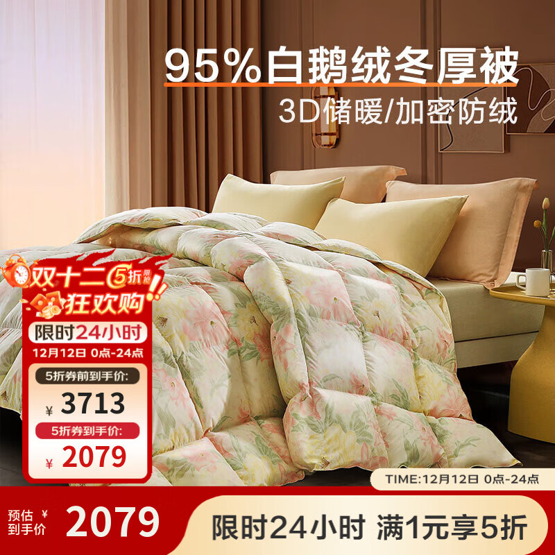 富安娜家纺 羽绒被芯95%白鹅绒被子冬天加厚冬被 【冬厚被】95白鹅绒经典款-新奥菲 双人被1.5/1.8米（被芯203*229cm）
