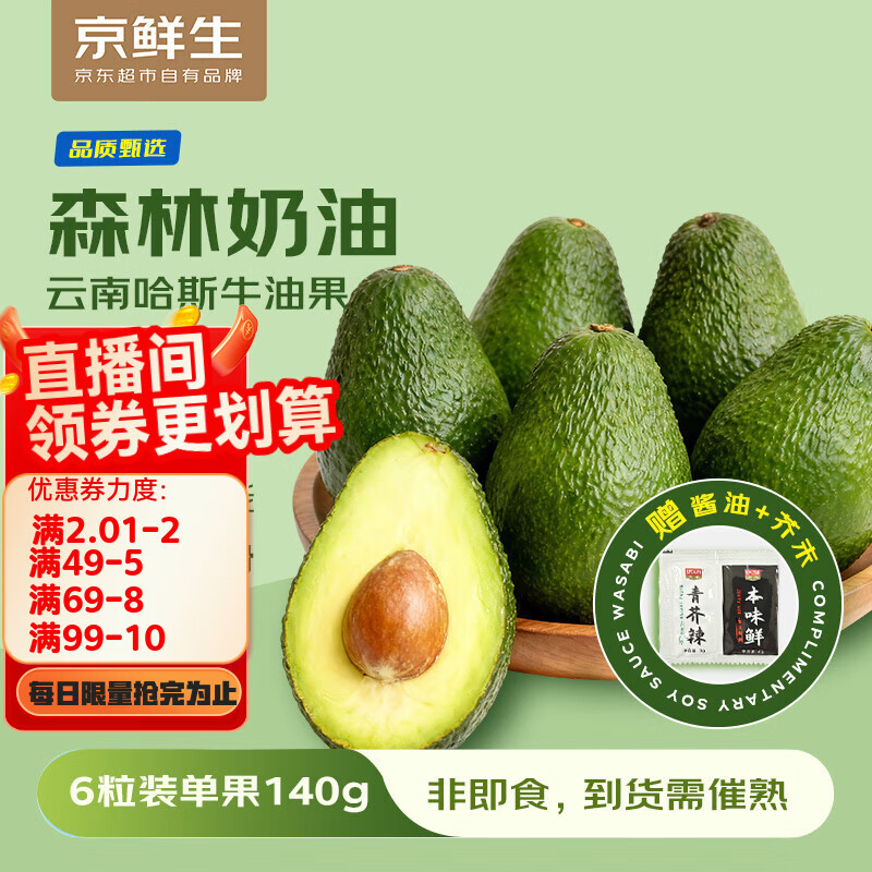 京鲜生 云南哈斯牛油果 6粒装 单果140g （非即食）健身 轻食 新鲜水果