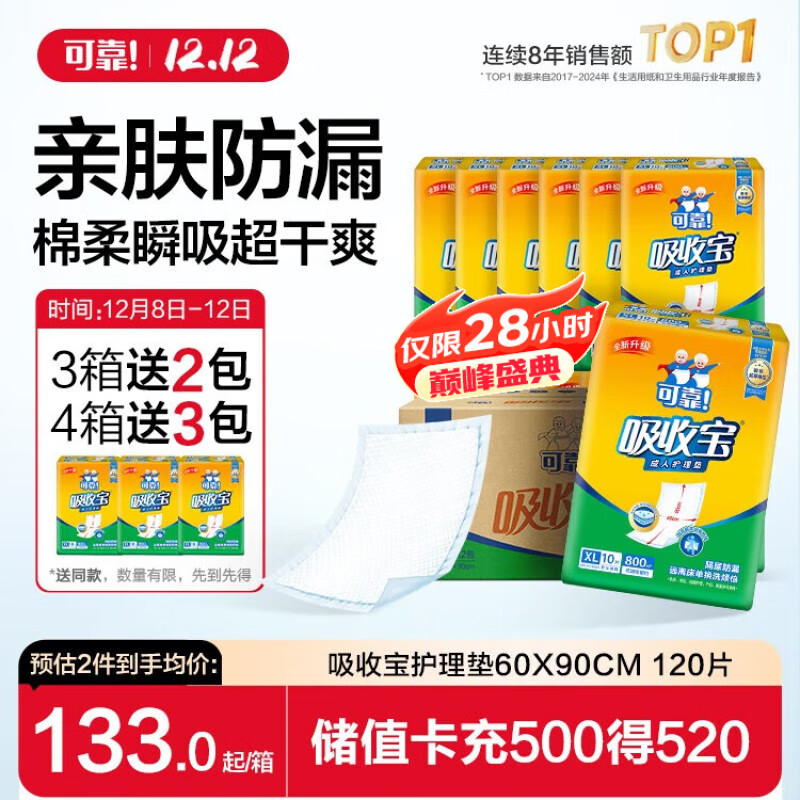 可靠（COCO）吸收宝成人护理垫XL120片(60*90cm)老年人隔尿垫产褥垫一次性床垫