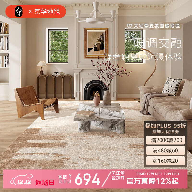 京华地毯客厅2025新款卧室中古风轻奢高级免洗可擦房间床边毯 梦屿 200*300CM适合3人或L型沙发