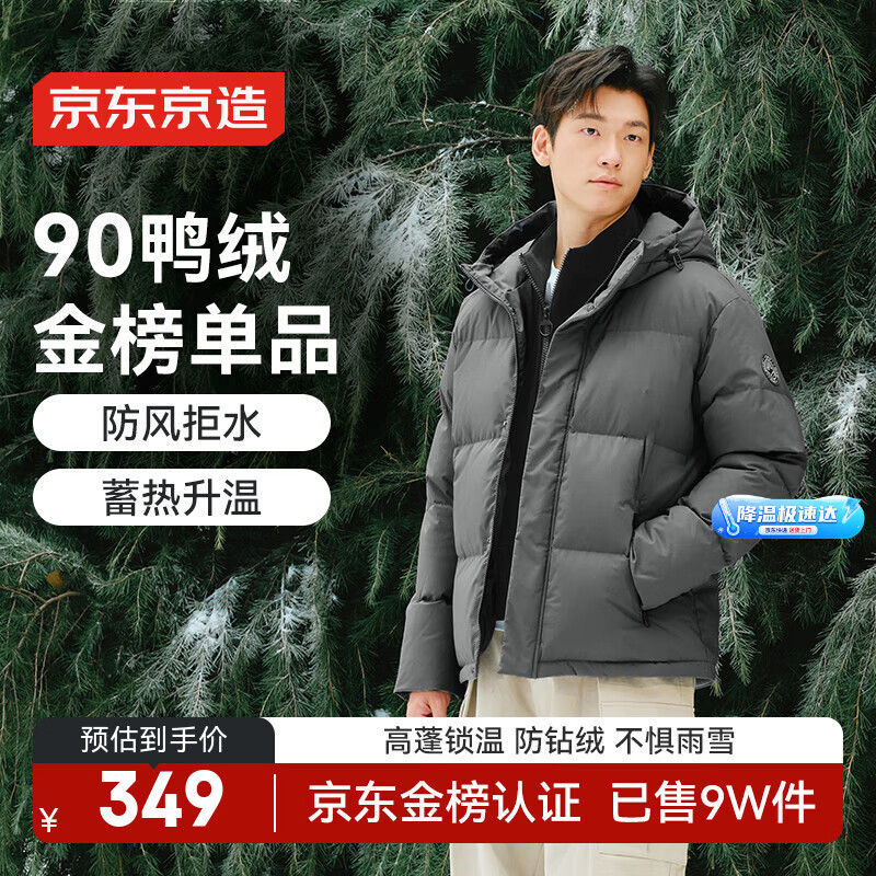 京东京造羽绒服男鸭绒加厚防寒工装面包服短款冬季外套衣服 灰色 2XL