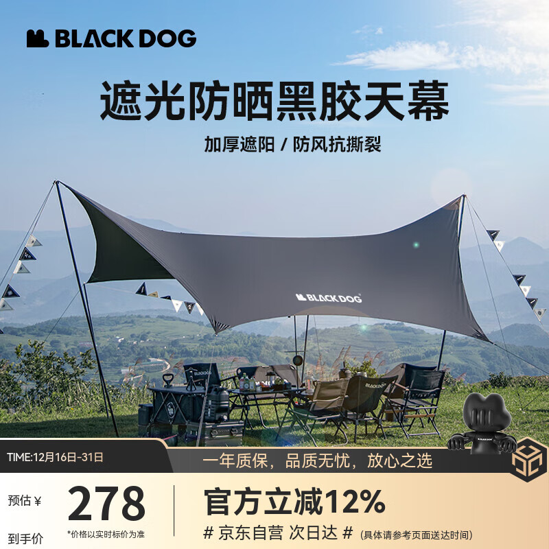 black dog黑狗蝶形黑胶天幕户外露营帐篷遮阳棚防晒防雨凉棚17㎡(8-12人)