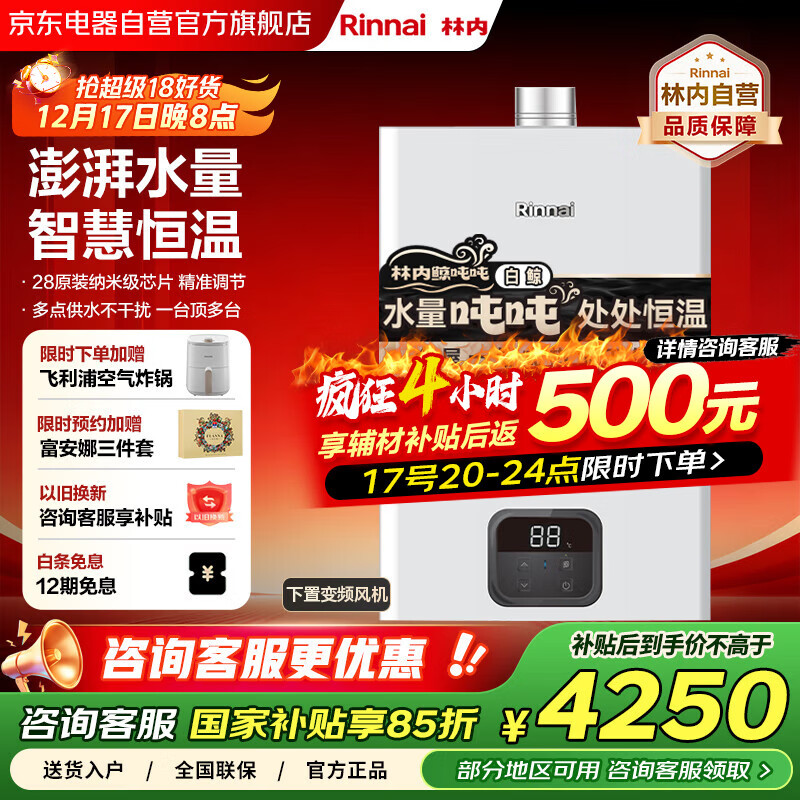 林内（Rinnai）20升燃气热水器【国家补贴15%】智慧恒温 全新升级CPU 大升数 大水量精准控温天然气以旧换新GS41